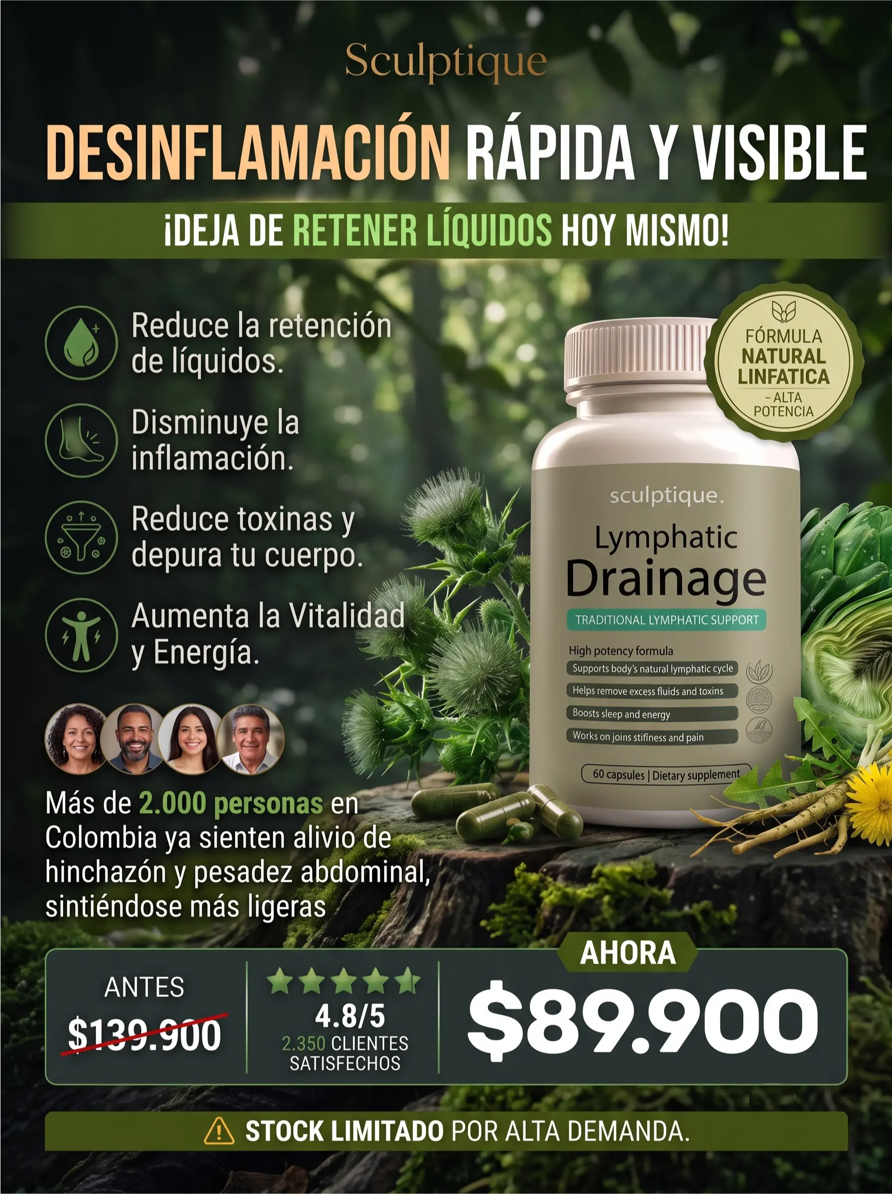 Sculptique Drenaje Linfático: La Fórmula Natural para Eliminar Líquidos Retenidos y Desinflamar tu Cuerpo