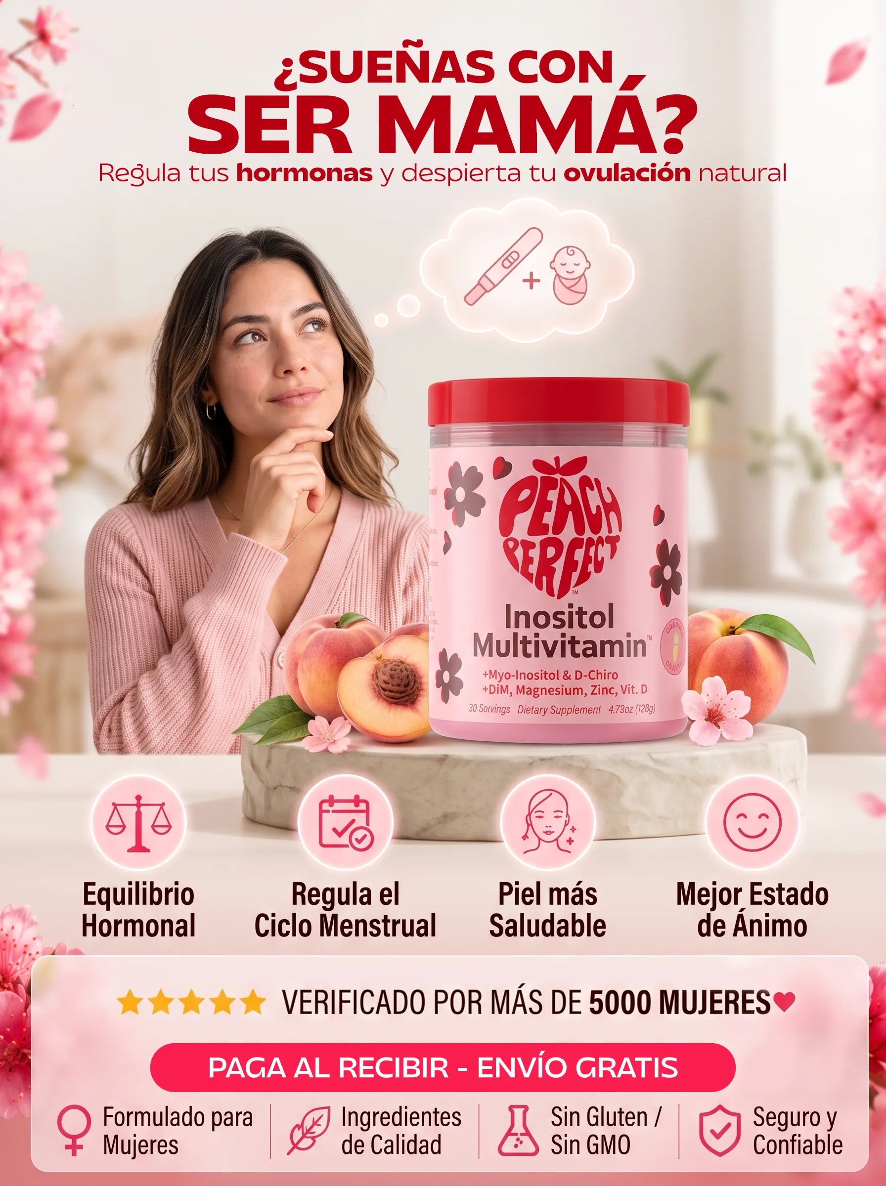 Inositol Peach Perfect Recupera el Equilibrio que tu Cuerpo Merece - Regula la Resistencia a la Insulina  - Regula tu Ciclo Menstrual - Prepara Tu Cuerpo Para El Embarazo