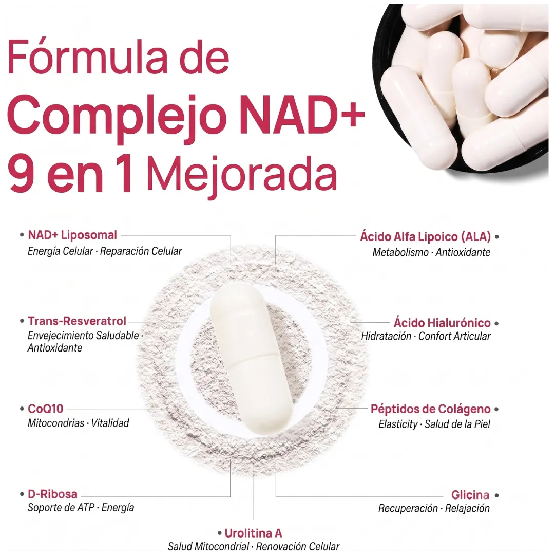 NAD+ Selerb Femenino: Activador de Energía y Rejuvenecimiento con Colágeno, Ácido Hialurónico y Energía 9-en-1. IMPORTADO DE U.S.A