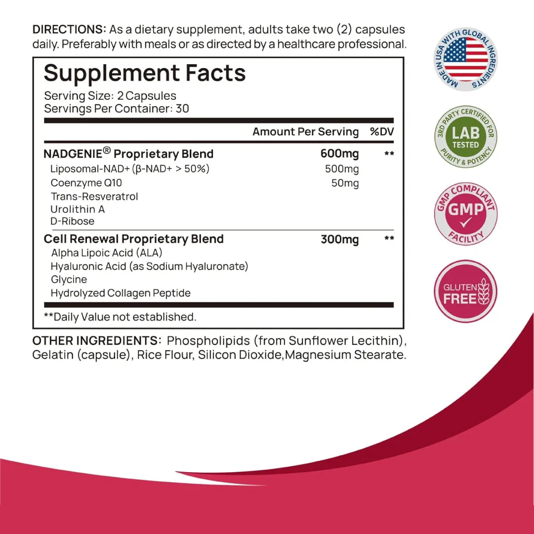 NAD+ Selerb Femenino: Activador de Energía y Rejuvenecimiento con Colágeno, Ácido Hialurónico y Energía 9-en-1. IMPORTADO DE U.S.A